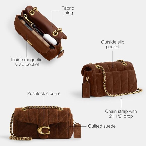 Coach Womens Warm Brown Suede 100% Cow Leather Imported Push Lock Shoulder Bag - Picture 3 of 6